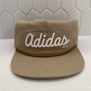 Adidas Golf 5 Panel Leather Strap Hat One Size Beige Performance Cap Excellent